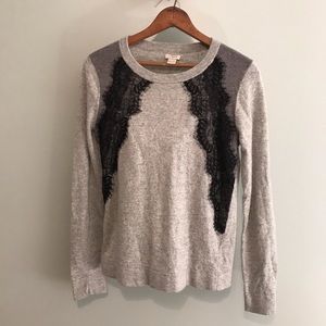 J CREW - Block Lace Panel Sweater - Grey + Black